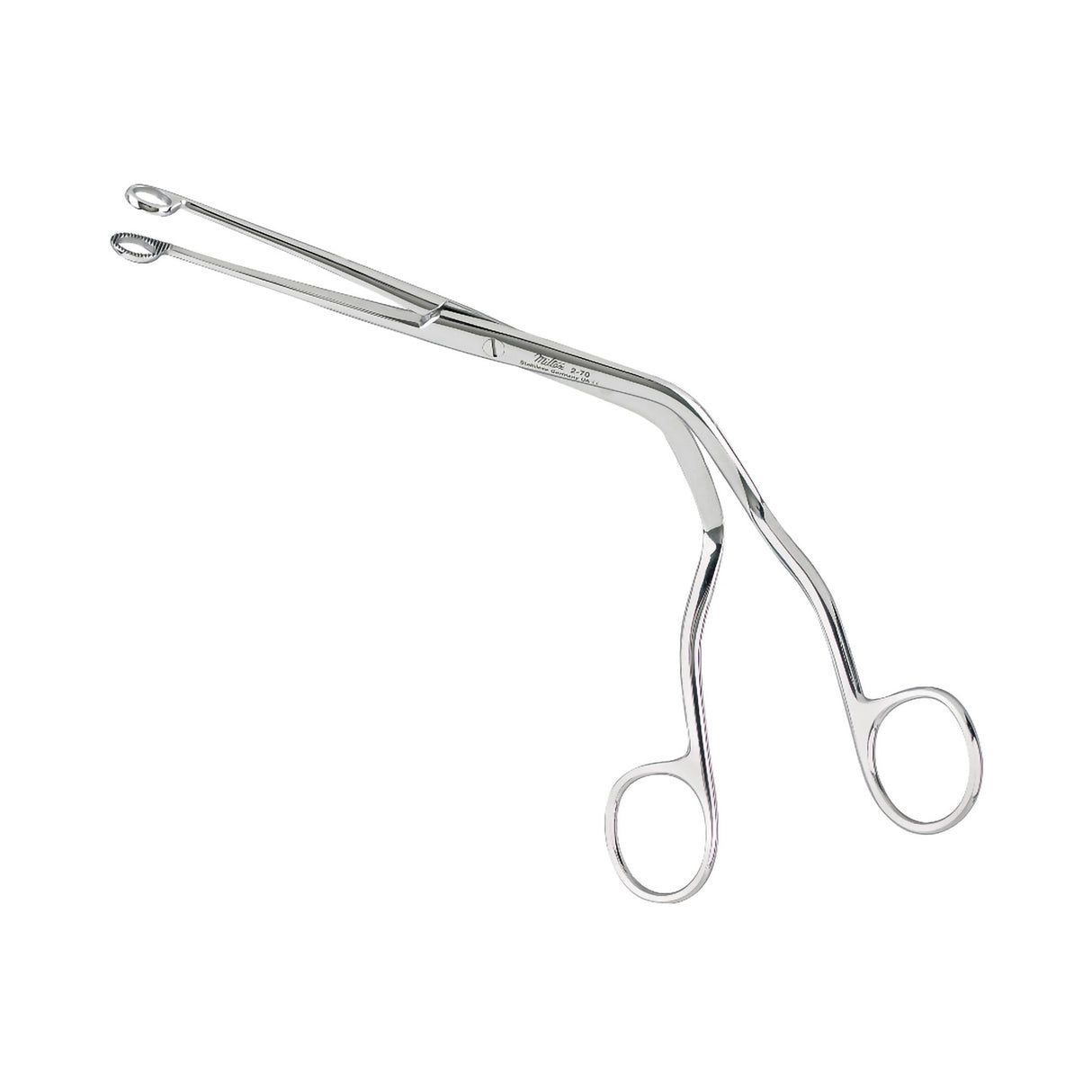 Catheter Forceps Miltex® Magill 9 Inch Length OR / Surgical Grade German Stainless Steel NonSterile NonLocking Finger Ring Handle Angled Fenestrated Serrated Oval Tips - BeHope