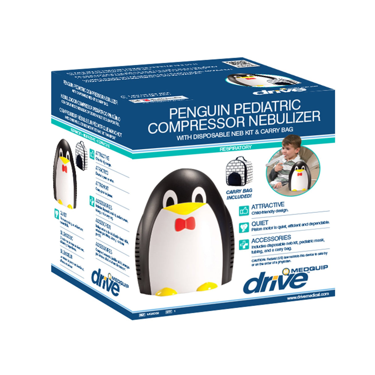 Drive™ Penguin Compressor Nebulizer System Small Volume Medication Cup Pediatric Aerosol Mask Delivery - BeHope