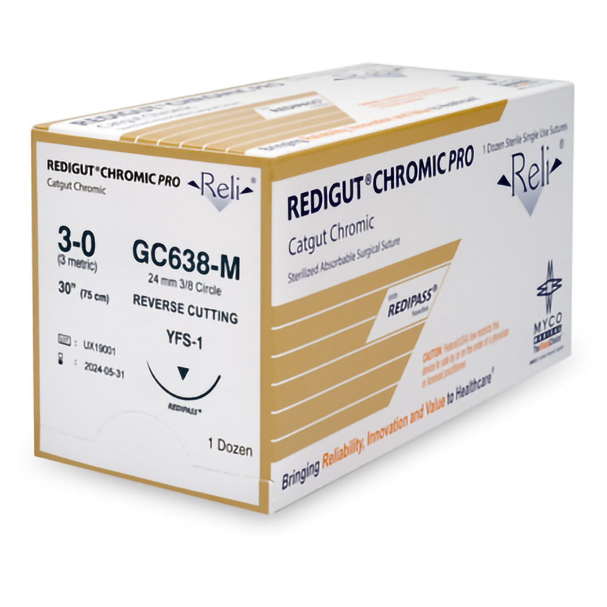 Absorbable Suture Reli® PRO Chromic Gut Reverse Cutting Needle RediPass Coating - BeHope