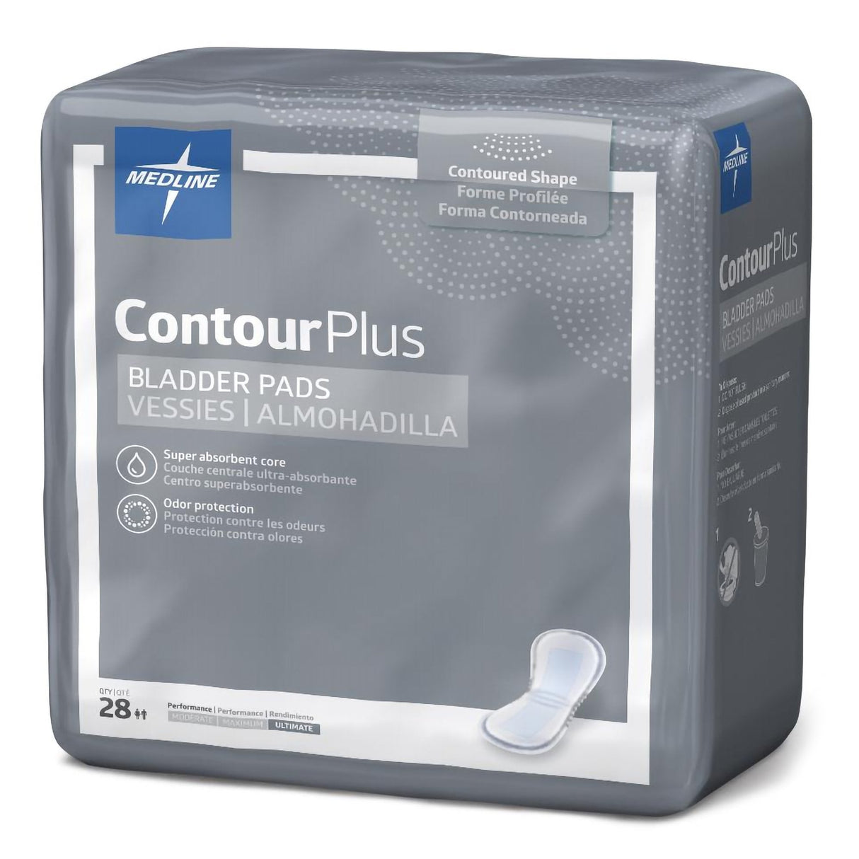 Bladder Control Pad Contour Plus Ultimate 8 X 17 Inch Heavy Absorbency Super Absorbent Core One Size Fits Most