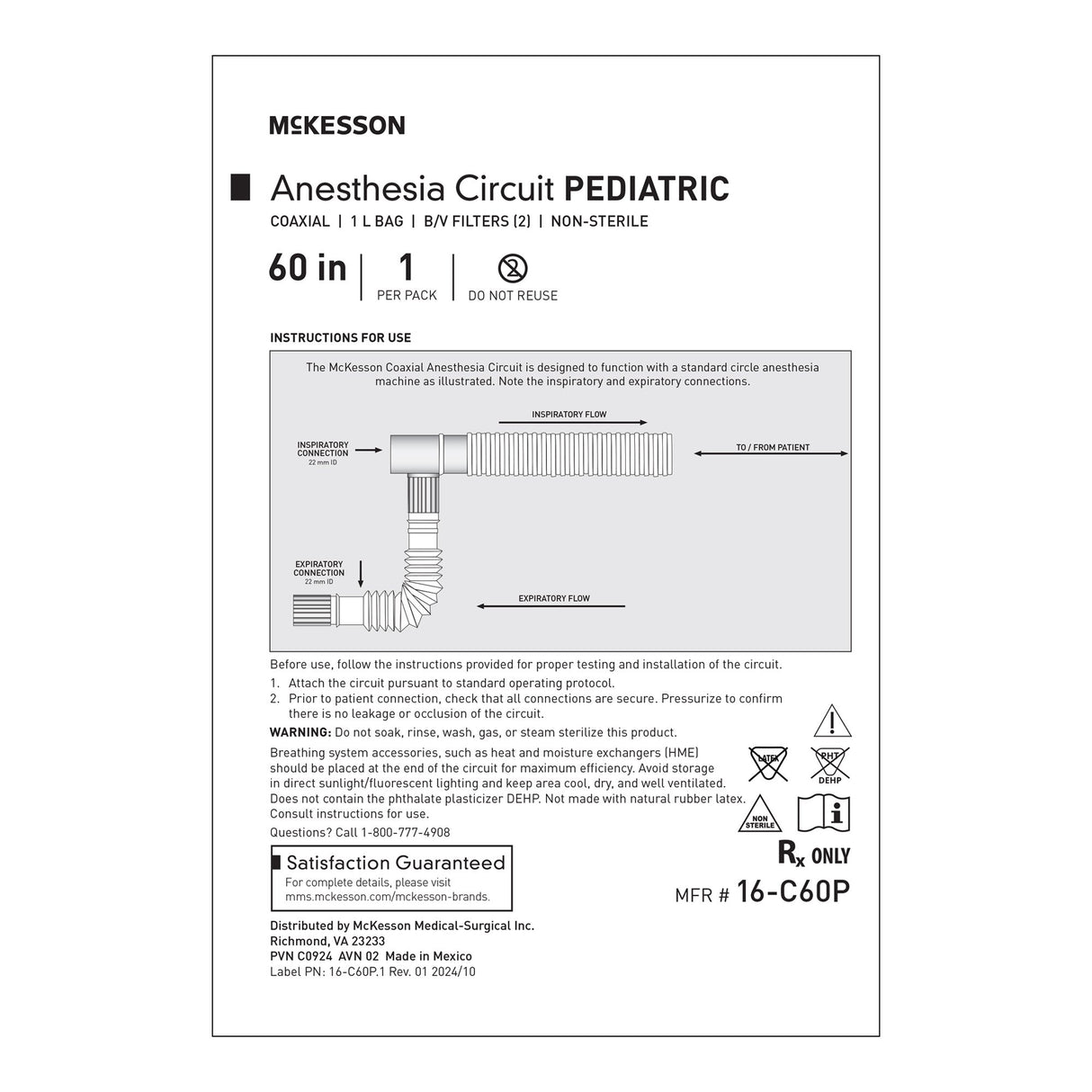 McKesson Anesthesia Breathing Circuit Expandable Tube 60 Inch Tube Single Limb Pediatric 1 Liter Bag Single Patient Use - BeHope