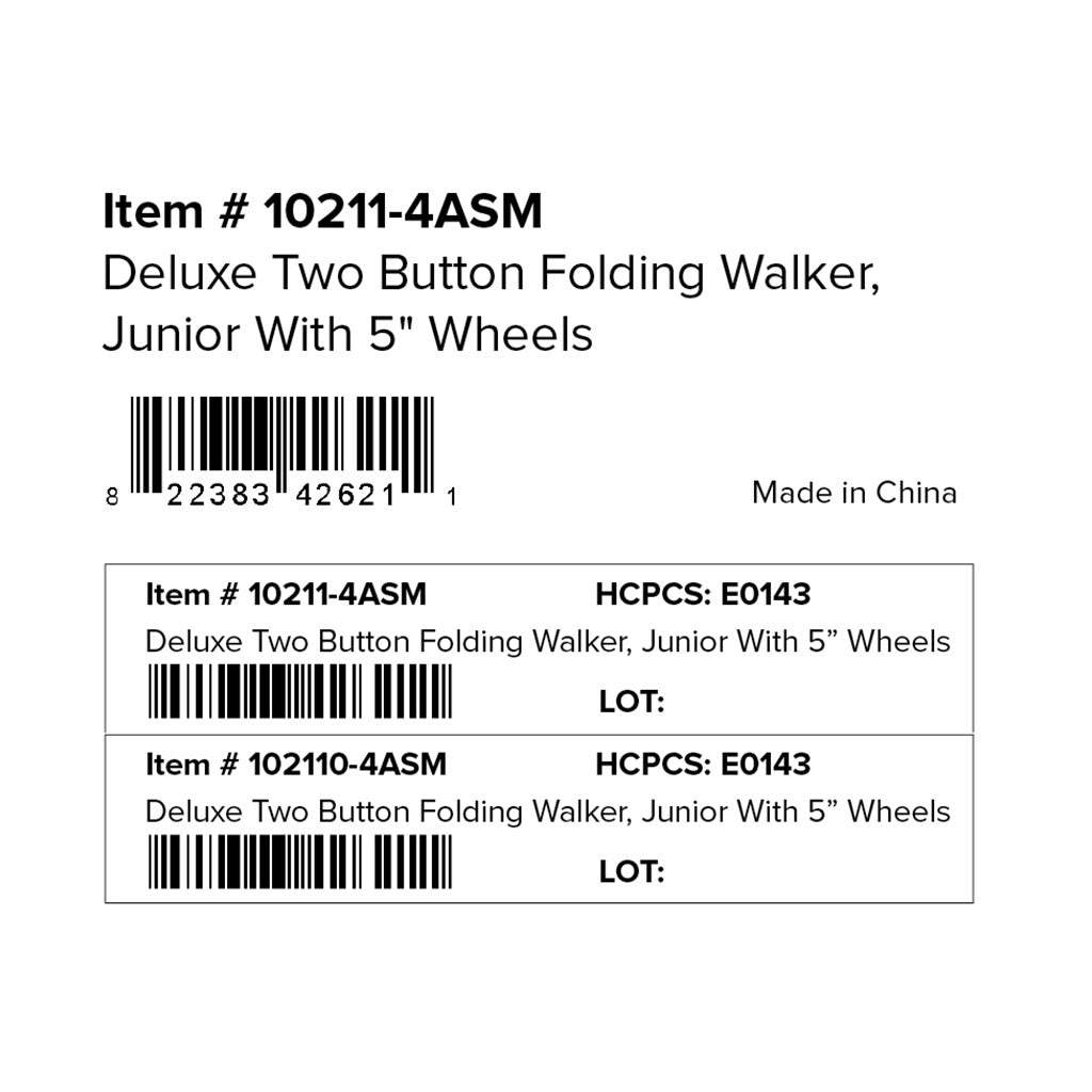 Deluxe Folding Walker, Two Button with 5" Wheels -BeHope