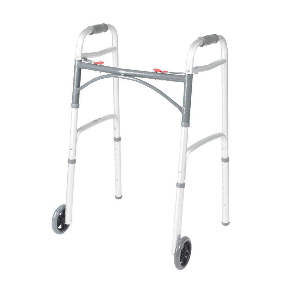 Deluxe Folding Walker, Two Button with 5" Wheels -BeHope