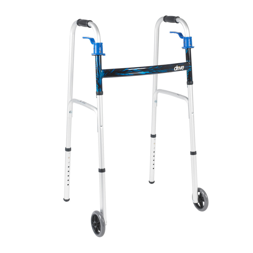 Deluxe, Trigger Release Folding Walker With 5" Wheels - BeHope