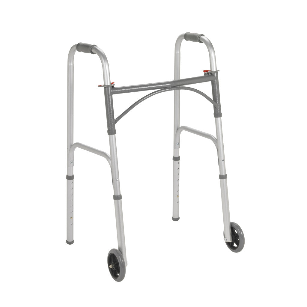 Folding Walker, Two Button With 5" Wheels - BeHope
