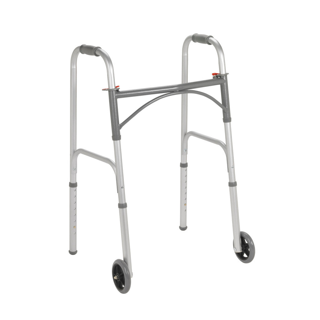 Folding Junior Walker, Two Button With 5" Wheels - BeHope