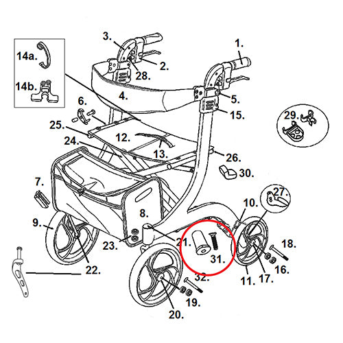 Cross Brace Screw & Insert For Nitro Rollators - BeHope