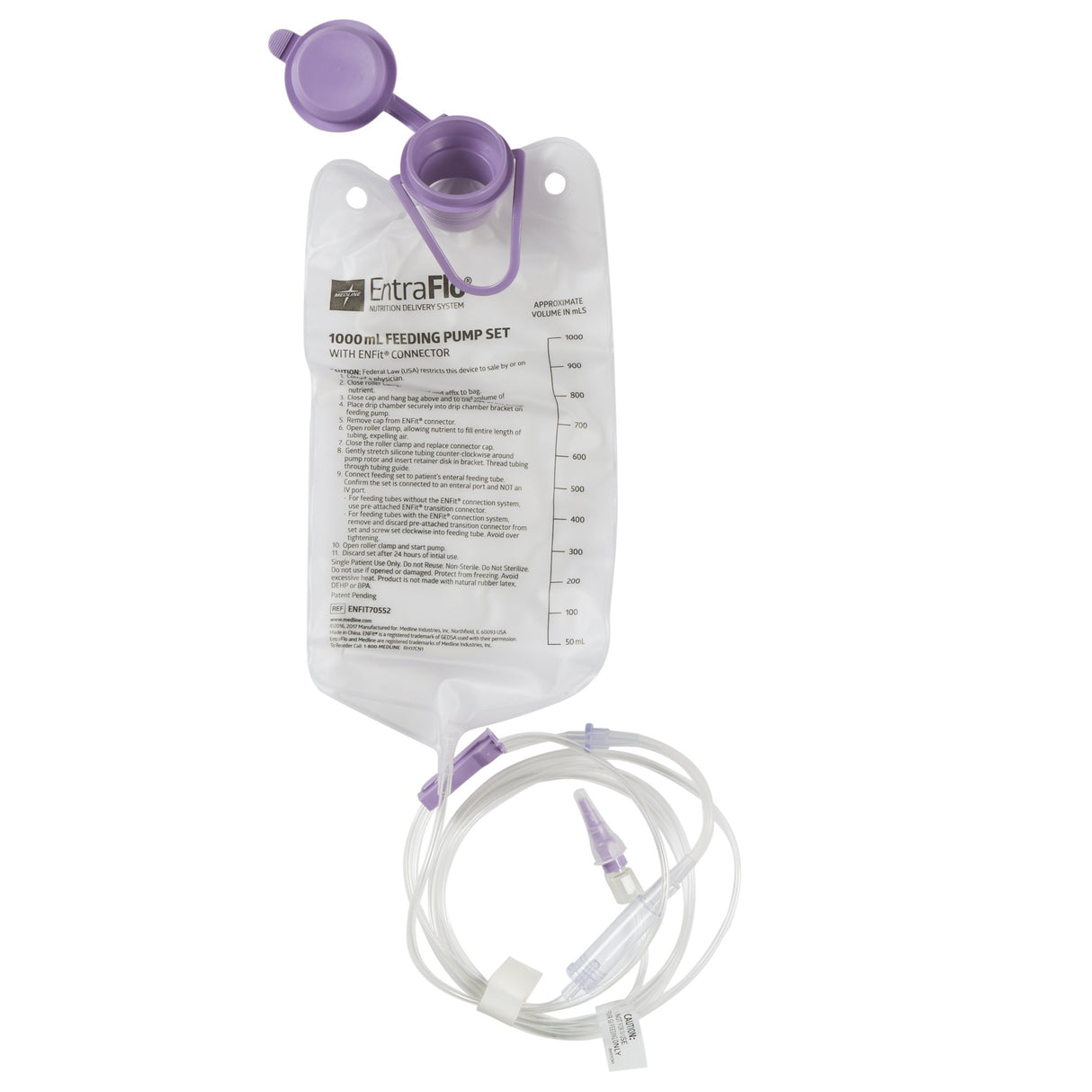 Enteral Feeding Pump Bag Set with ENFit® Connector Medline EntraFlo™ 1000 mL Silicone NonSterile Stepped Transition Connector - BeHope