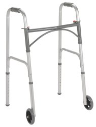Dual Release Folding Walker with Wheels Adjustable Height drive™ Steel Frame 350 lbs. Weight Capacity 32 to 39 Inch Height - BeHope