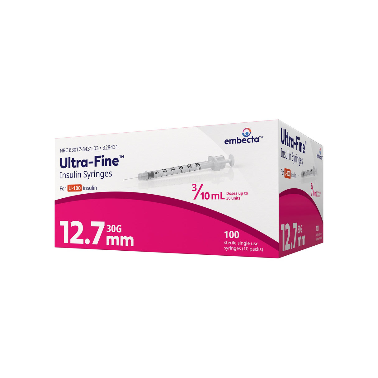 Standard Insulin Syringe with Needle Ultra-Fine™ 0.3 mL 1/2 Inch 30 Gauge NonSafety Regular Wall - BeHope