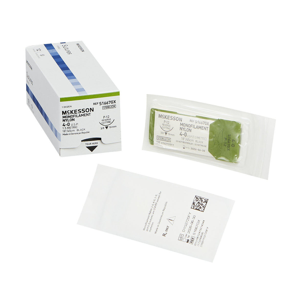 McKesson Nonabsorbable Nylon Monofilament Suture with Precision Reverse Cutting Needle - BeHope