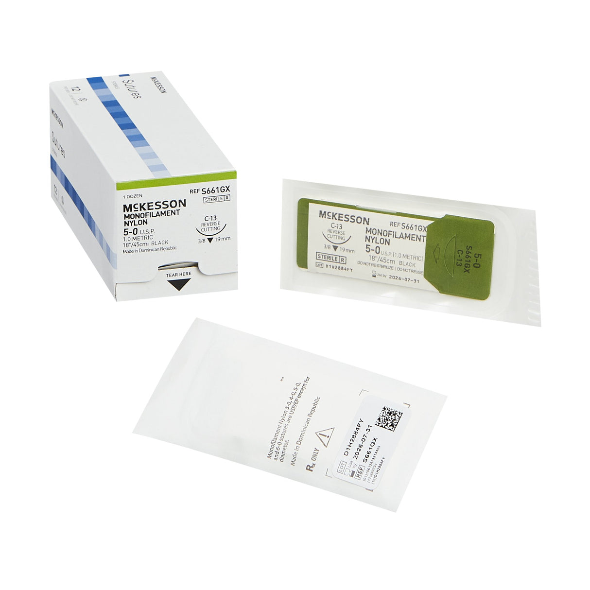 McKesson Nonabsorbable Nylon Monofilament Suture with Reverse Cutting Needle - BeHope