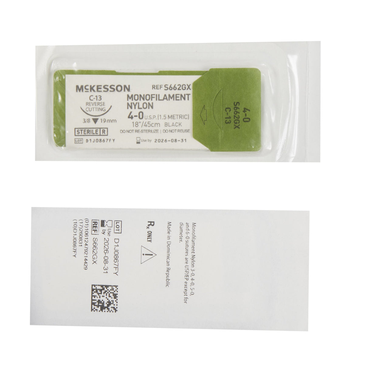 McKesson Nonabsorbable Nylon Monofilament Suture with Reverse Cutting Needle - BeHope