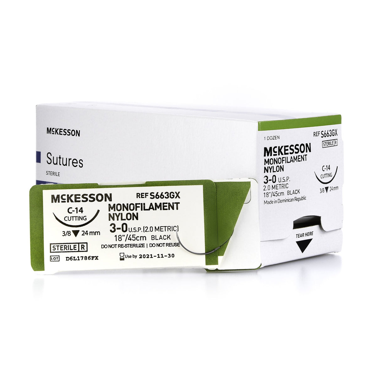 Nonabsorbable Suture with Needle McKesson Nylon C-14 3/8 Circle Reverse Cutting Needle Size 3-0 Monofilament - BeHope