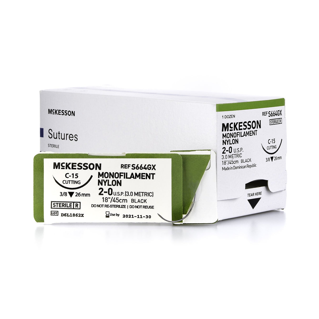 Nonabsorbable Suture with Needle McKesson Nylon C-15 3/8 Circle Reverse Cutting Needle Size 2-0 Monofilament - BeHope