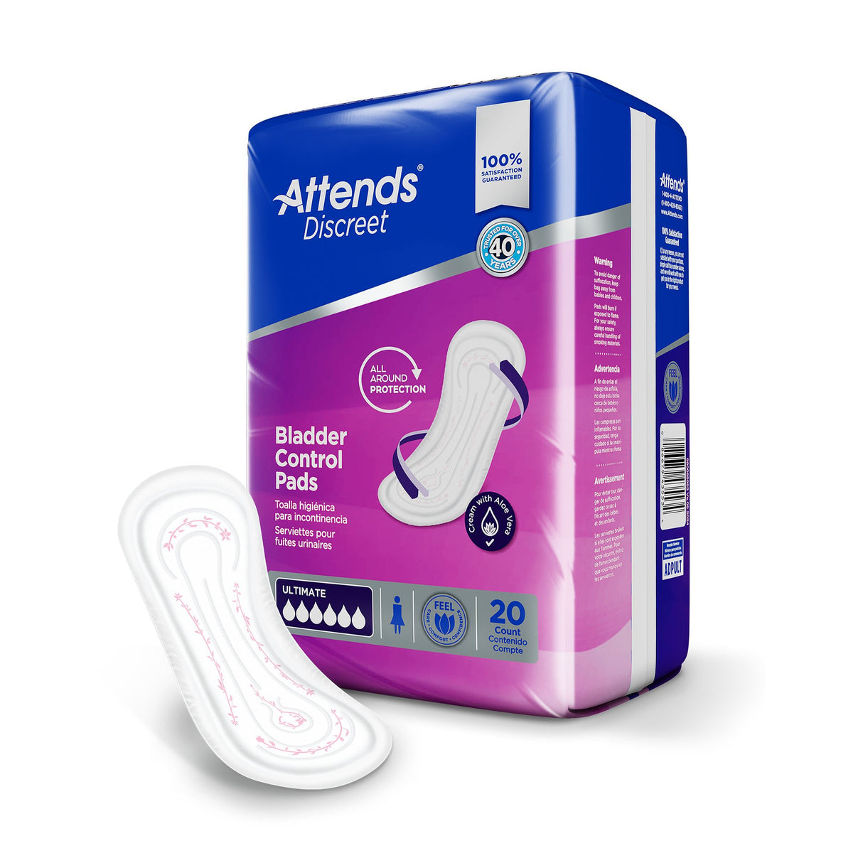 Bladder Control Pad Attends® Discreet 15 Inch Length Heavy Absorbency Polymer Core One Size Fits Most - BeHope