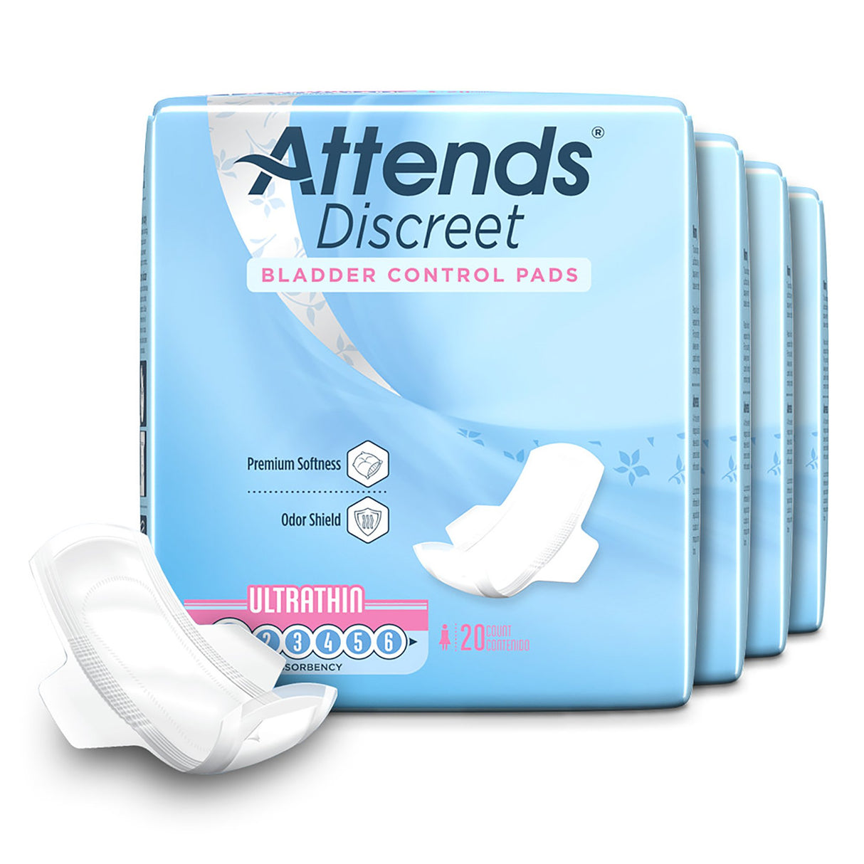 Bladder Control Pad Attends® Discreet Ultra Thin 9 Inch Length Light Absorbency Polymer Core One Size Fits Most - BeHope