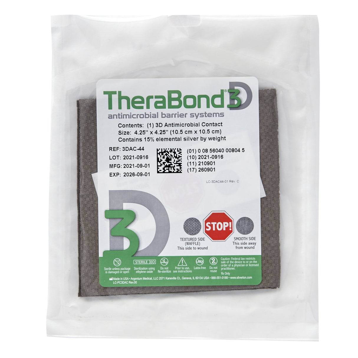 Silver Wound Contact Layer Dressing TheraBond® 3D 4-1/2 X 4-1/4 Inch Square Sterile - BeHope