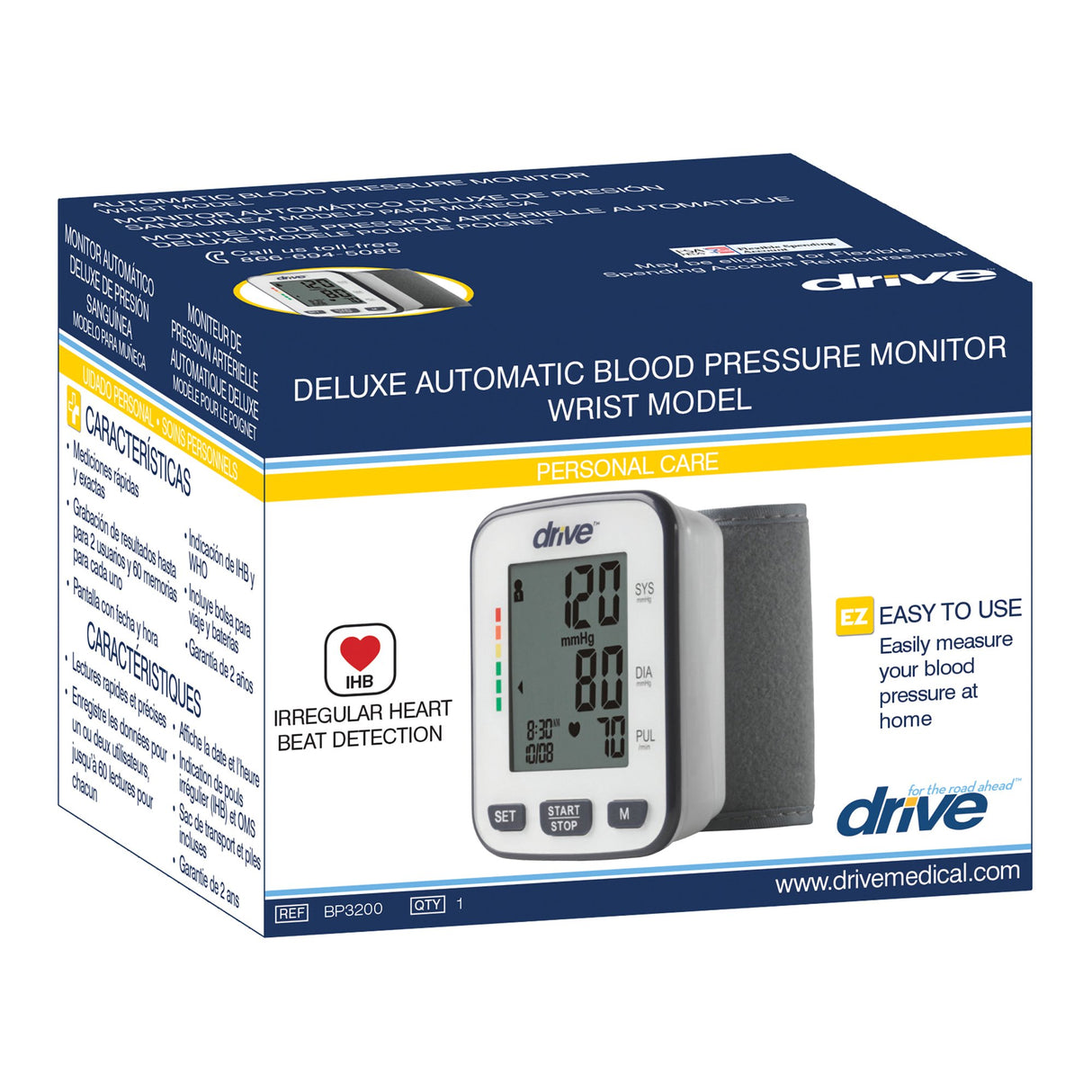 Home Automatic Digital Blood Pressure Monitor Drive™ Medium Cuff Cloth Fabric Cuff 13 - 22 cm Wrist - BeHope