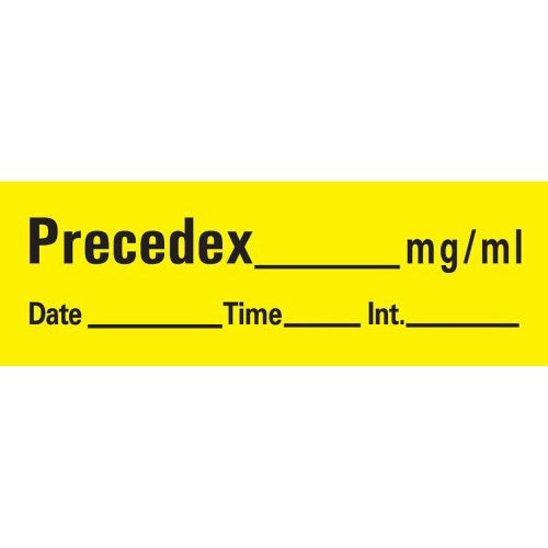 Drug Label UAL™ Anesthesia Label Tape Precedex _mg/mL Date_Time_Int Yellow 1/2 X 1-1/2 Inch - BeHope