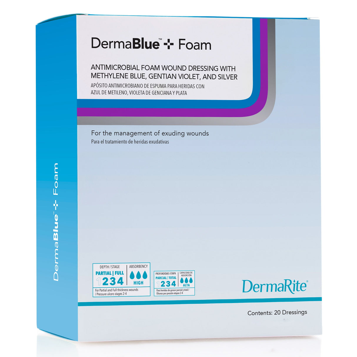 Silver Foam Dressing DermaBlue+â„¢ Foam 8 X 16 Inch Rectangle Sterile - BeHope
