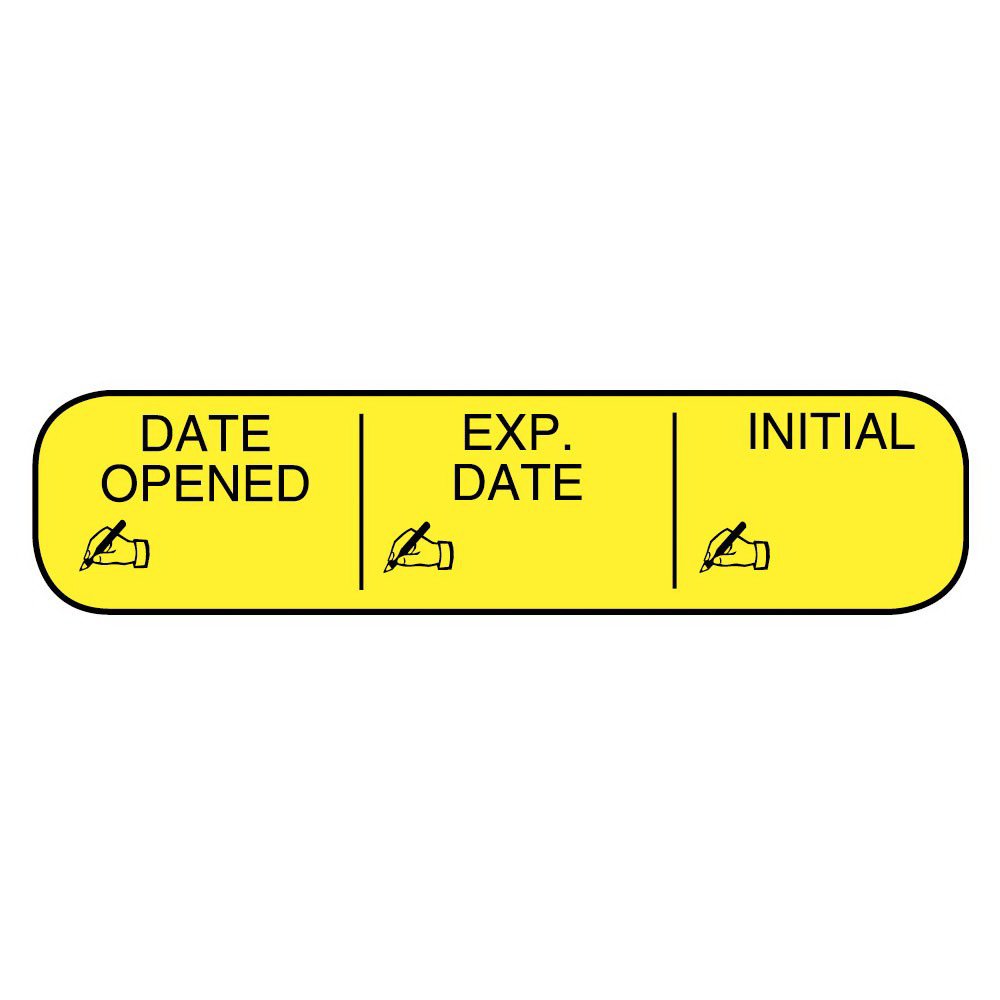 Pre-Printed / Write On Label Apothecary Products® Auxiliary Label Yellow Paper DATE OPENED/EXP. DATE/INITIAL Black Quality Control Label 3/8 X 1-9/16 Inch - BeHope
