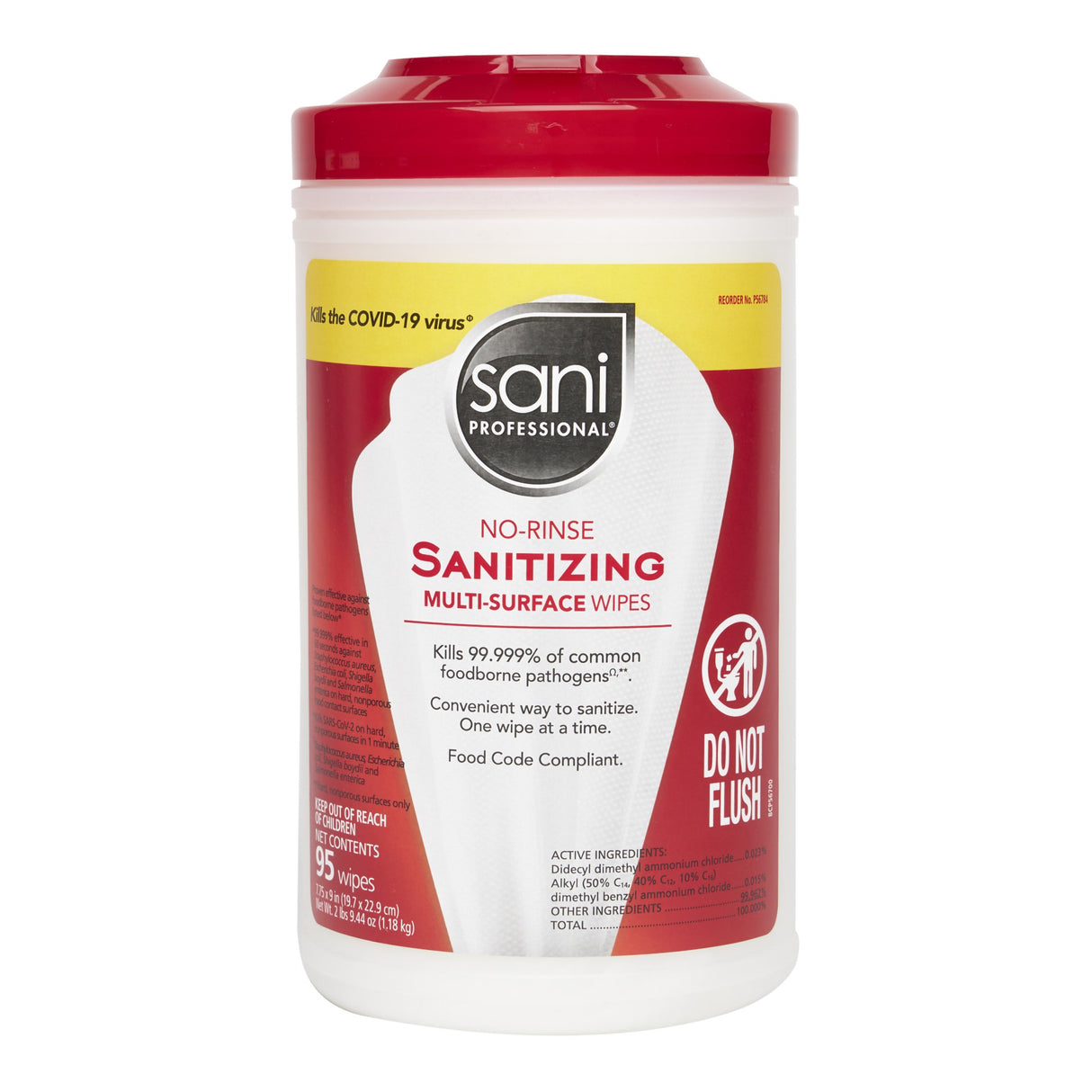 Surface Cleaner / Sanitizer Sani Professional® No-Rinse Sanitizing Multi-Surface Premoistened Alcohol Based Manual Pull Wipe 95 Count Canister Alcohol Scent NonSterile - BeHope