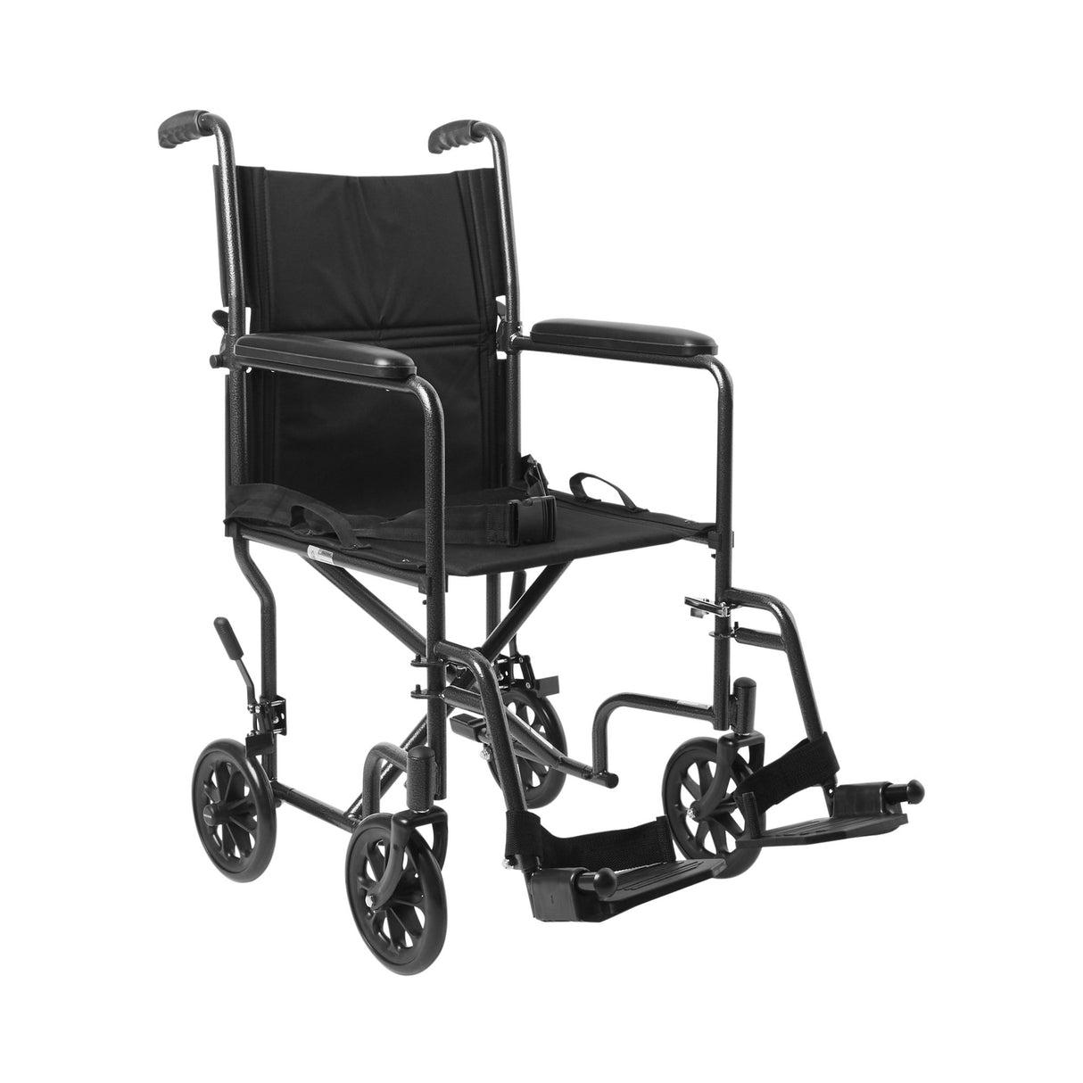 Transport Chair McKesson 19 Inch Seat Width Full Length Arm Swing-Away Footrest Steel Frame with Silver Vein Finish - BeHope