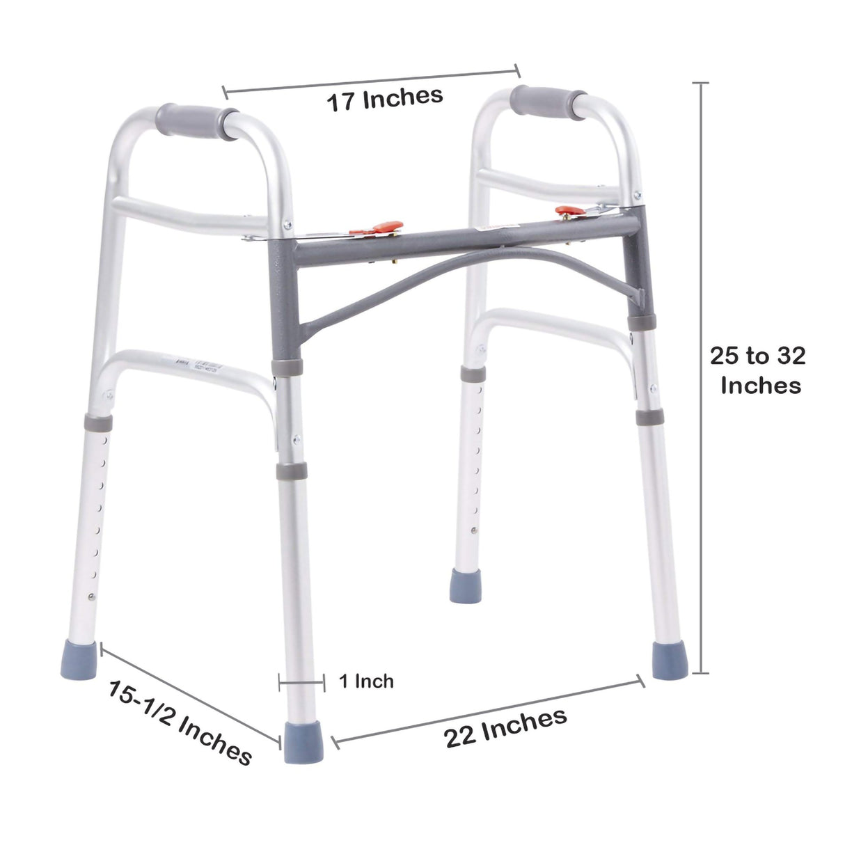 Dual Release Folding Walker Adjustable Height McKesson Aluminum Frame 350 lbs. Weight Capacity 25 to 32 Inch Height - BeHope
