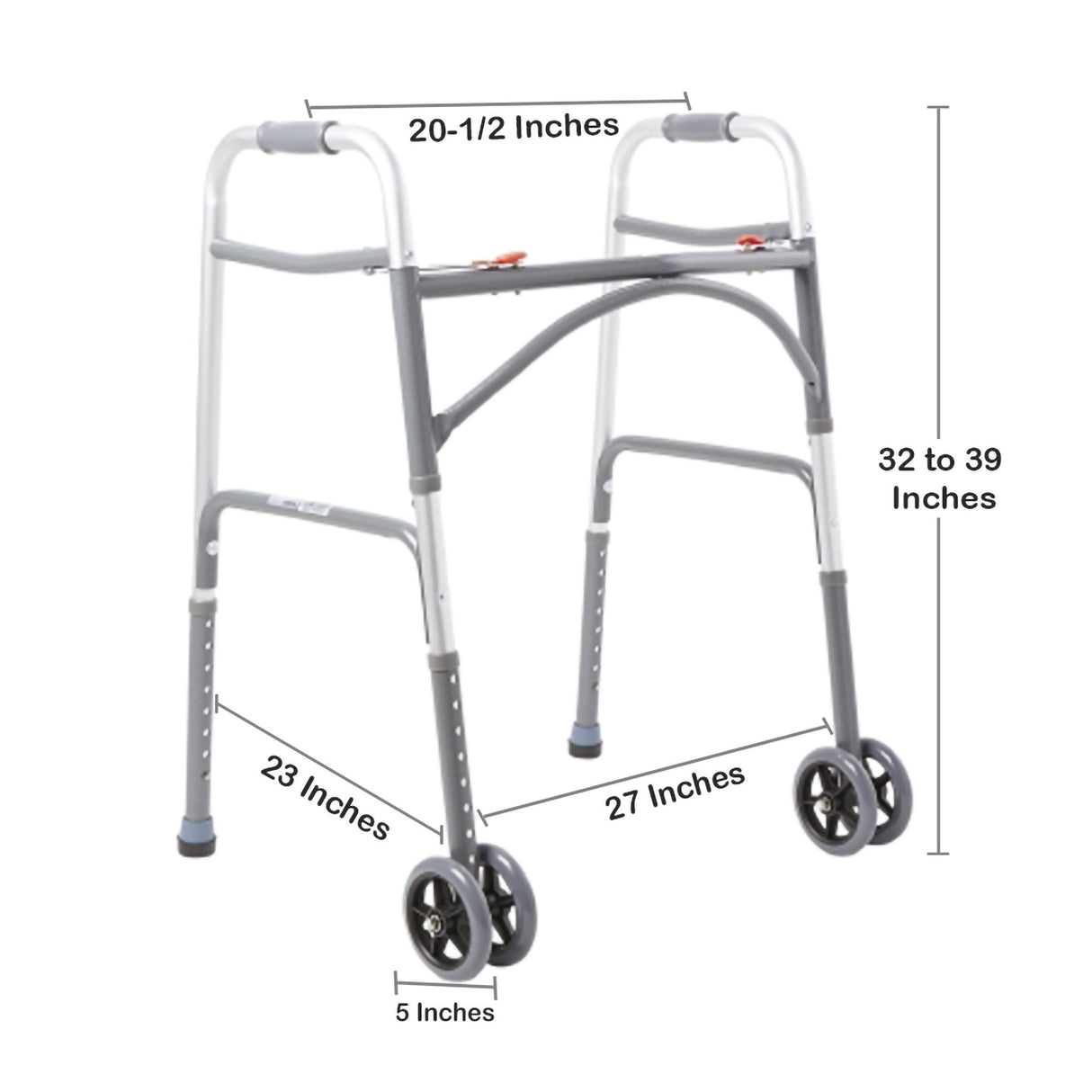 Bariatric Dual Release Folding Walker with Wheels Adjustable Height McKesson Steel Frame 500 lbs. Weight Capacity 32 to 39 Inch Height - BeHope