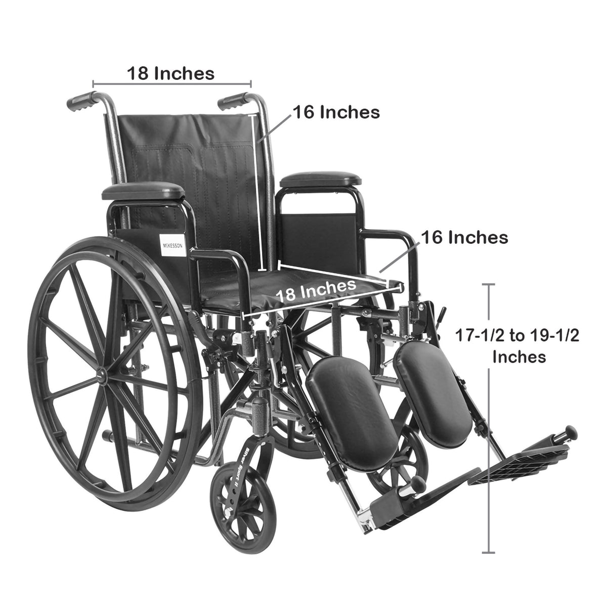 Wheelchair McKesson Dual Axle Desk Length Arm Swing-Away Elevating Legrest Black Upholstery 18 Inch Seat Width Adult 300 lbs. Weight Capacity - BeHope