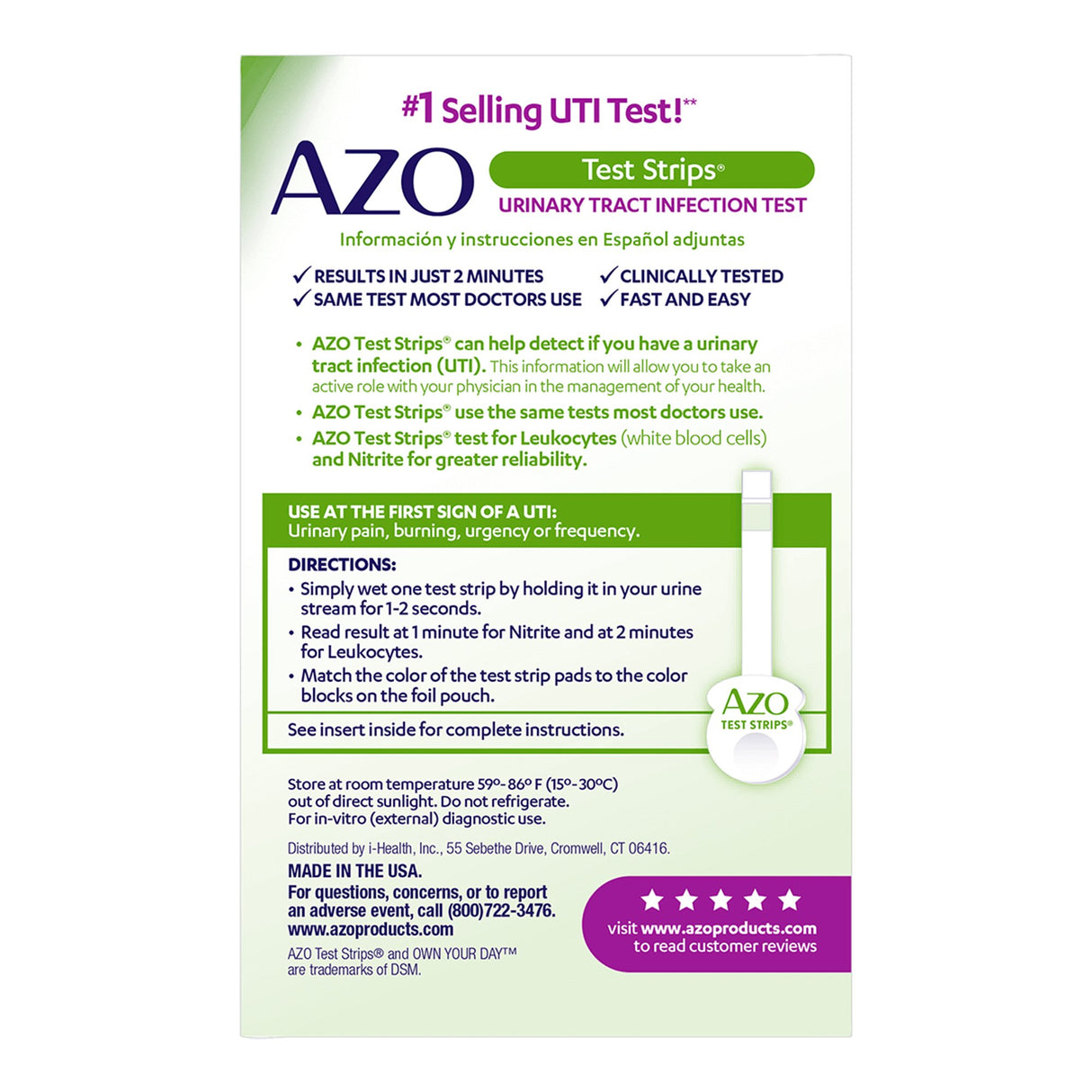 Urinalysis Test Kit AZO Test Strips® Urinary Tract Infection Detection 3 Tests CLIA Waived - BeHope