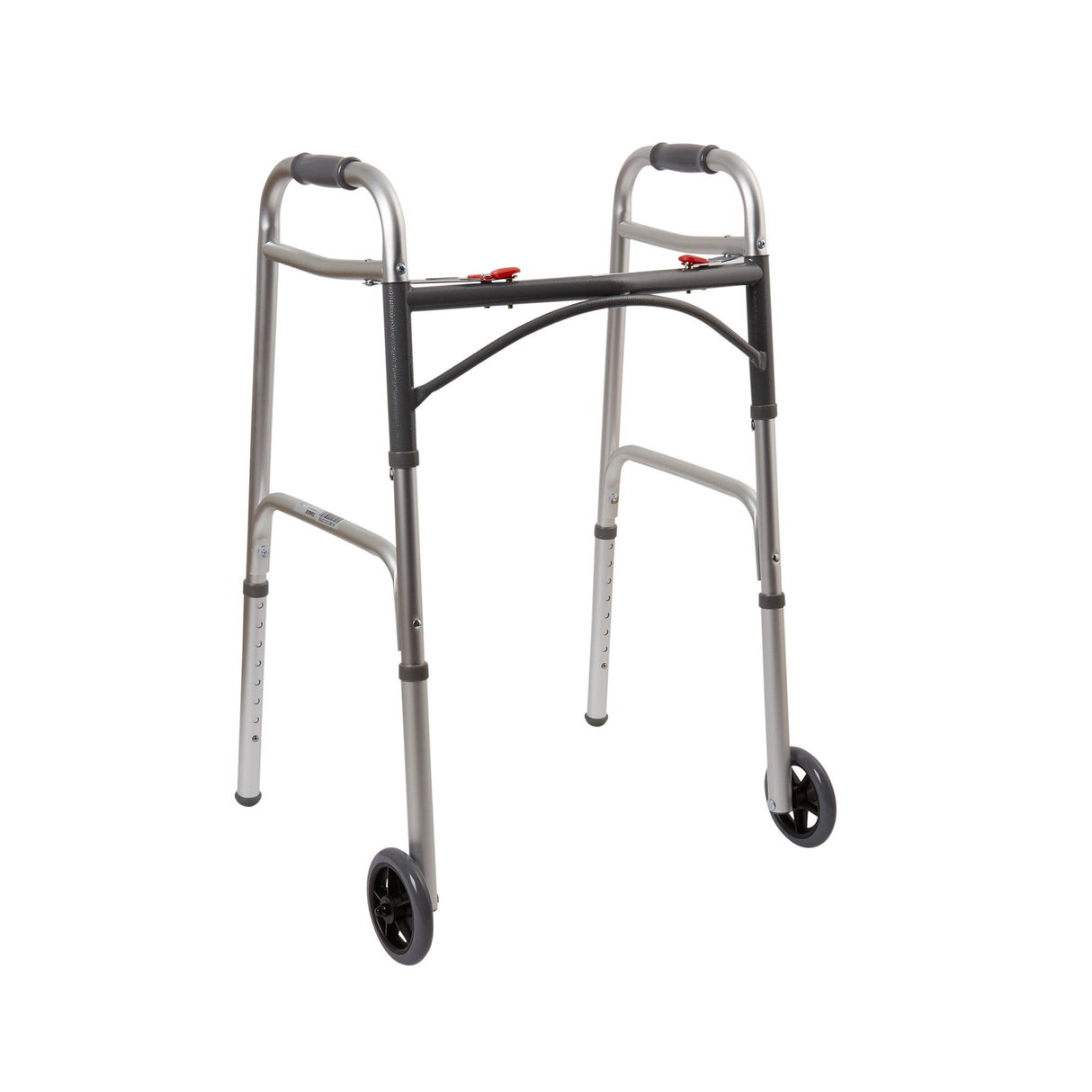 Dual Release Folding Walker with Wheels Adjustable Height McKesson Aluminum Frame 350 lbs. Weight Capacity 32 to 39 Inch Height - BeHope