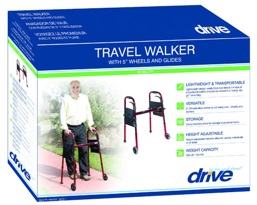 Deluxe Folding Travel Walker Red - BeHope