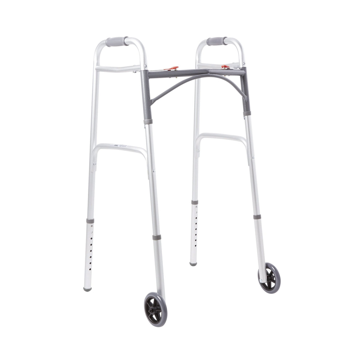 Dual Release Folding Walker with Wheels Adjustable Height McKesson Aluminum Frame 350 lbs. Weight Capacity 32 to 39 Inch Height - BeHope
