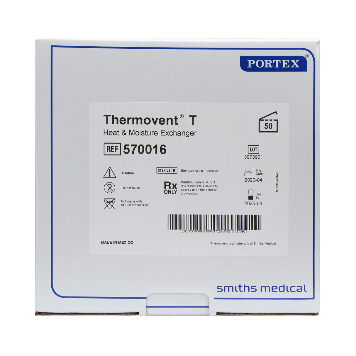 Heat and Moisture Exchanger-Trach Thermovent® 25 mg H₂O/L @ VT 1000 mL 1.0 cm H₂O @ 30 LPM - BeHope