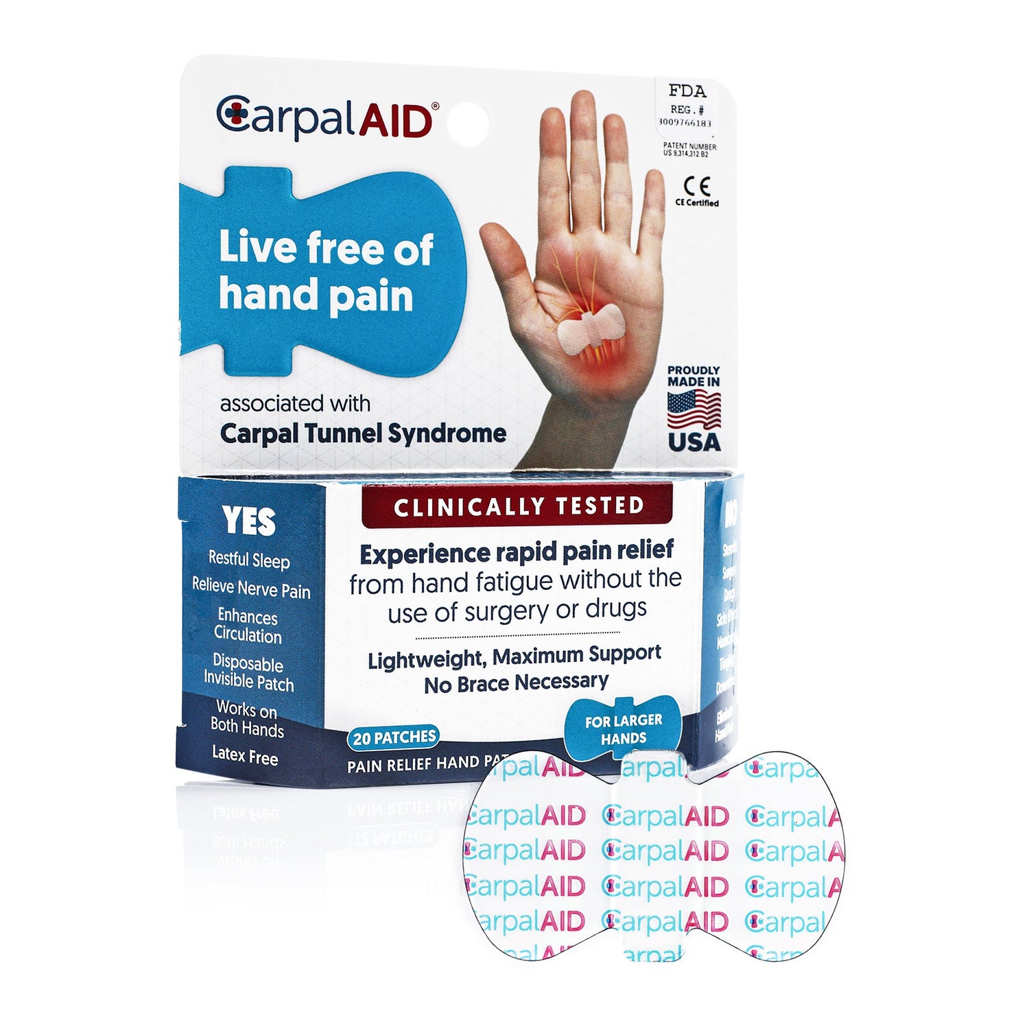 Hand-Based Carpal Tunnel Support Carpal AID® Patch Plastic Left or Right Hand Clear Small - BeHope