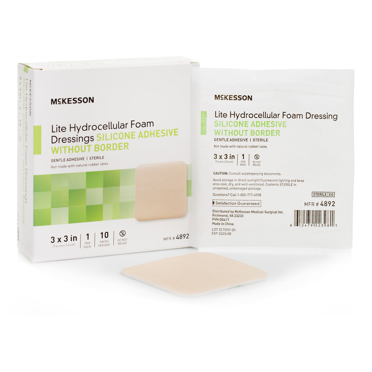 Thin Foam Dressing McKesson Lite 3 X 3 Inch Without Border Film Backing Silicone Gel Adhesive Square Sterile - BeHope