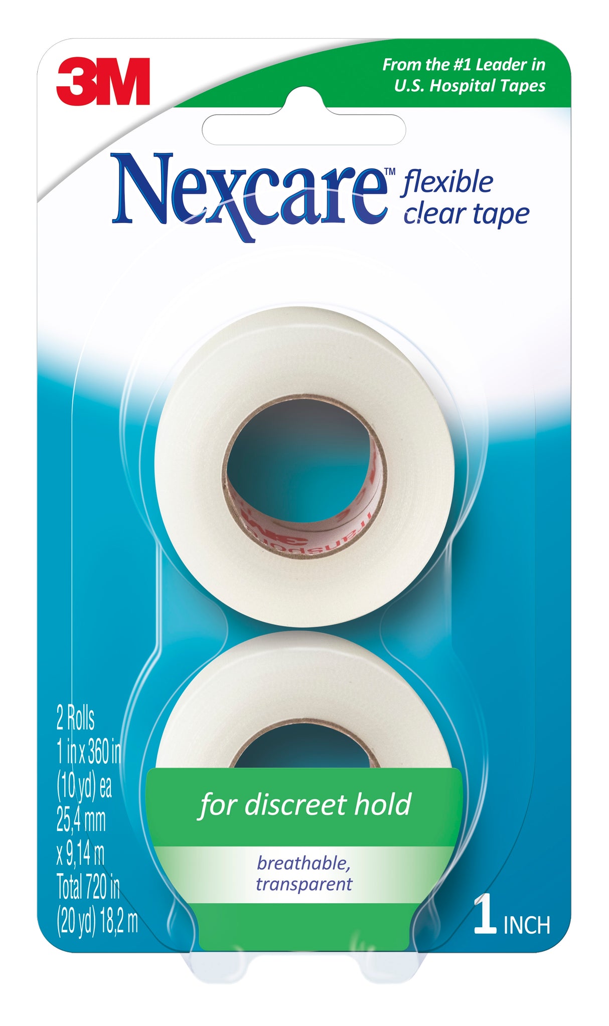 Water Resistant Medical Tape Nexcare™ Flexible Clear 1 Inch X 10 Yard Stretchy Fabric NonSterile - BeHope
