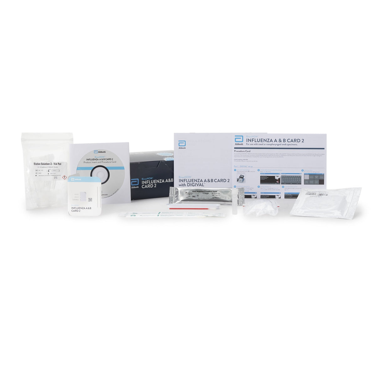 Respiratory Test Kit BinaxNOW® Influenza A&B Card 2 With Alere™ Reader Interpretation Influenza A + B 22 Tests CLIA Waived - BeHope