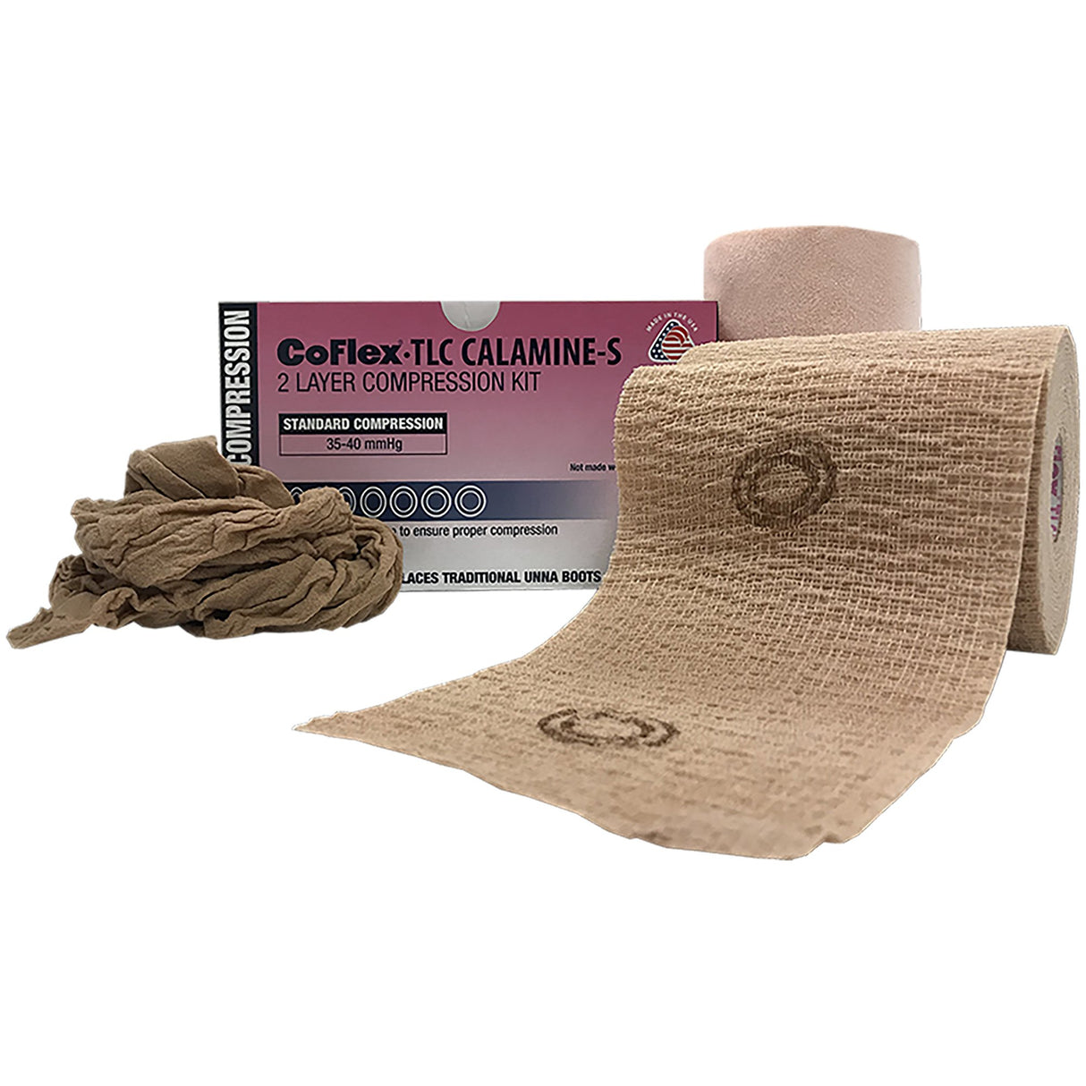 2 Layer Compression Bandage System CoFlex® TLC Calamine with Indicators 4 Inch X 6 Yard / 4 Inch X 7 Yard Self-Adherent / Pull On Closure Tan NonSterile 35 to 40 mmHg - BeHope