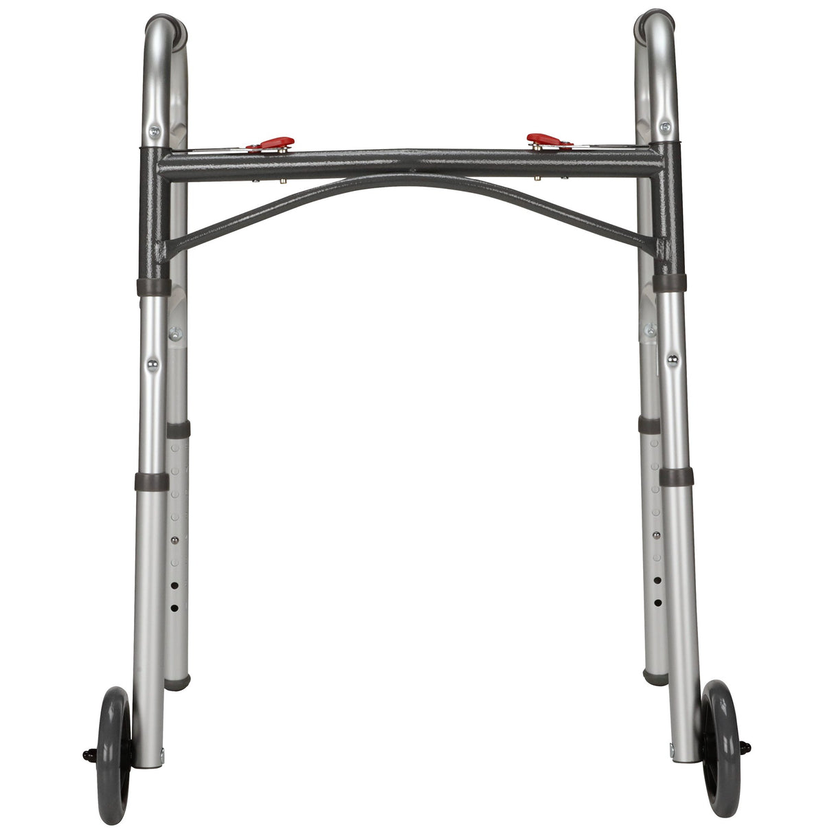 Dual Release Folding Walker with Wheels Adjustable Height McKesson Aluminum Frame 350 lbs. Weight Capacity 25 to 32-1/4 Inch Height - BeHope