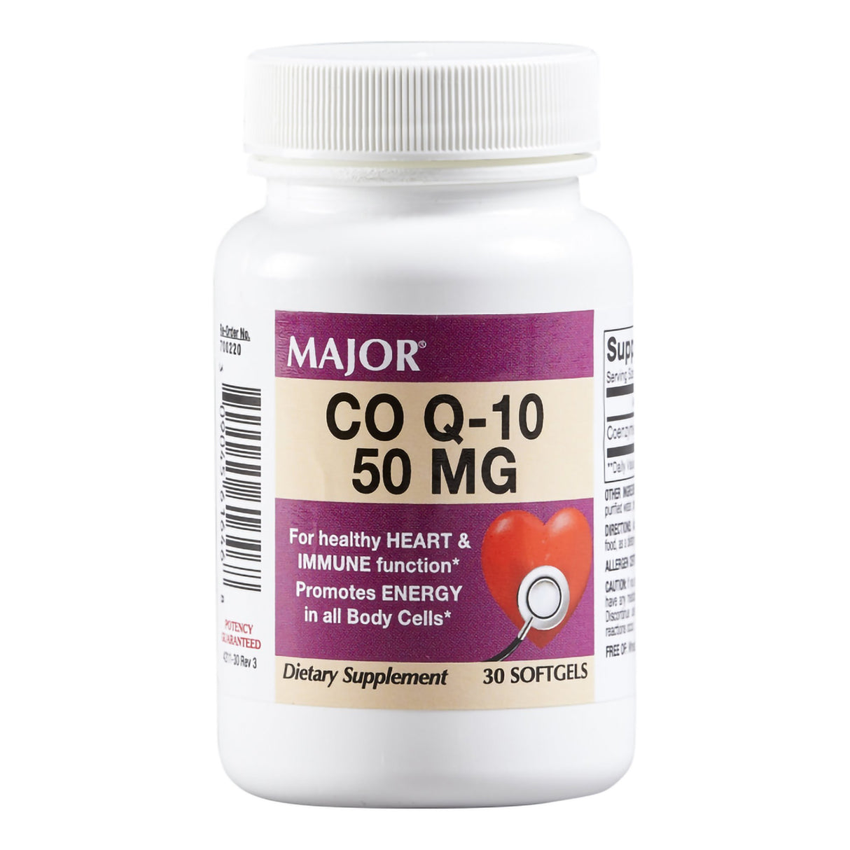 Dietary Supplement Major® Coenzyme Q-10 50 mg Strength Softgel 30 per Bottle Unflavored - BeHope
