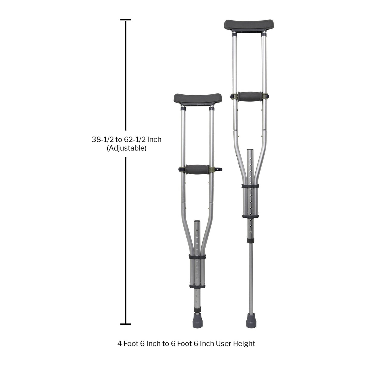 Underarm Crutches McKesson Youth / Adult / Tall Adult 4 Foot 6 Inch to 6 Foot 6 Inch User Height Aluminum Frame 300 lbs. Weight Capacity - BeHope