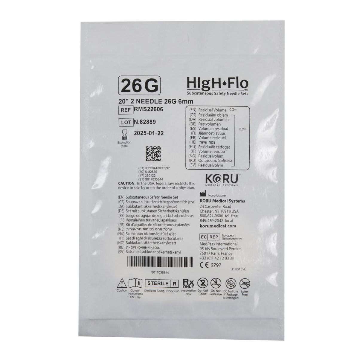 Sub-q Infusion Set High-flo™2 Comfortable with Tegaderm Dressing - BeHope
