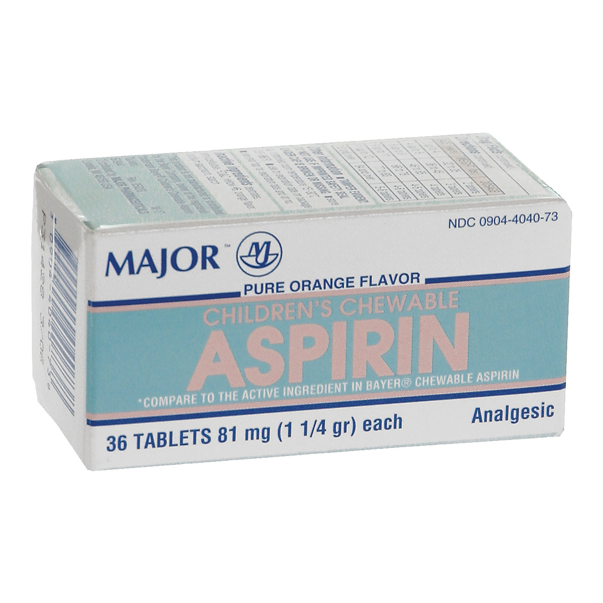 Children's Pain Relief Major® 81 mg Strength Aspirin Chewable Tablet 36 per Box - BeHope