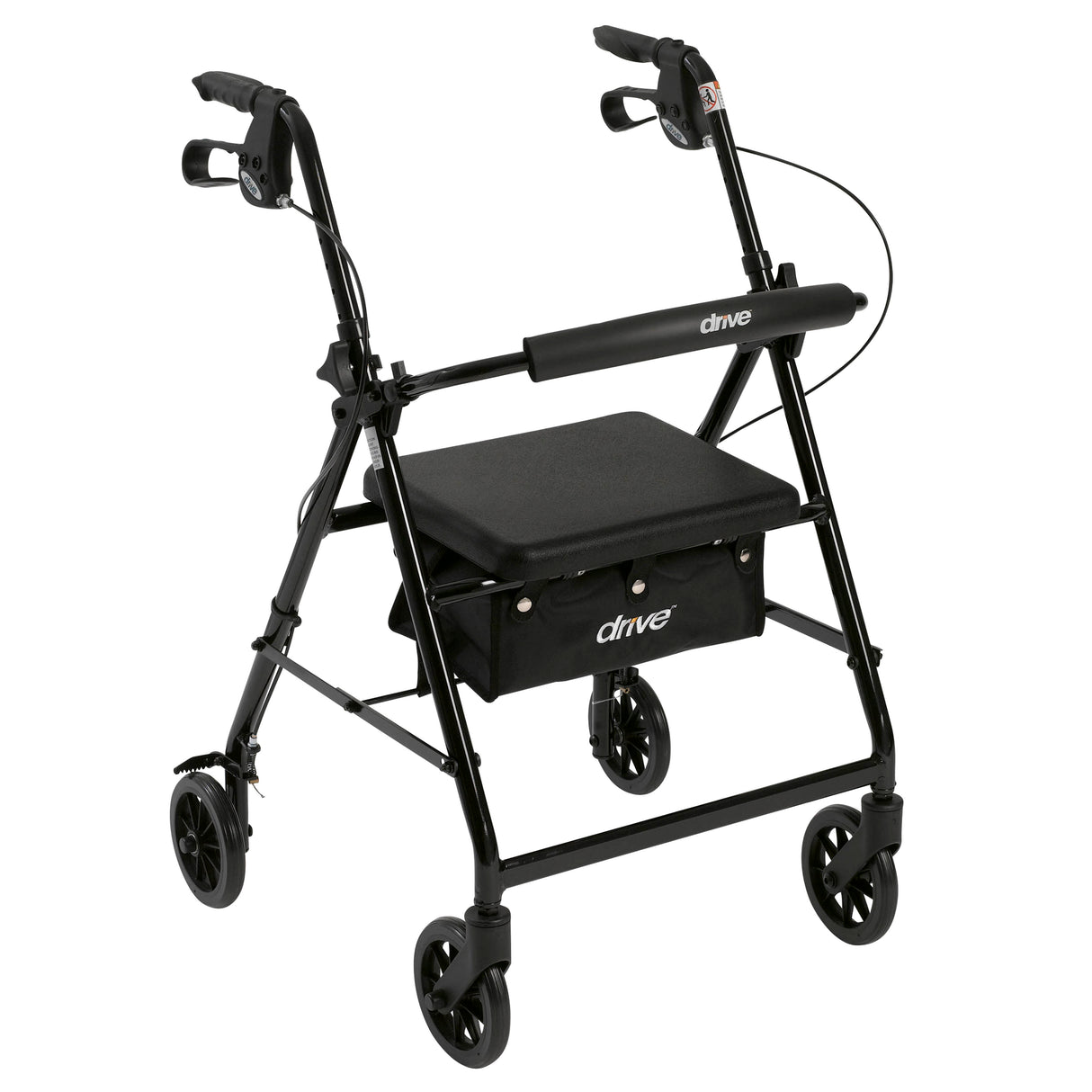 Rollator 4-wheel With Pouch & Padded Seat Black - Drive - BeHope
