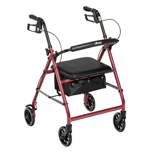 Rollator 4-wheel With Pouch & Padded Seat Red - Drive - BeHope