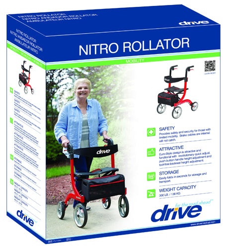 Nitro Rollator Red With 10 Casters - BeHope