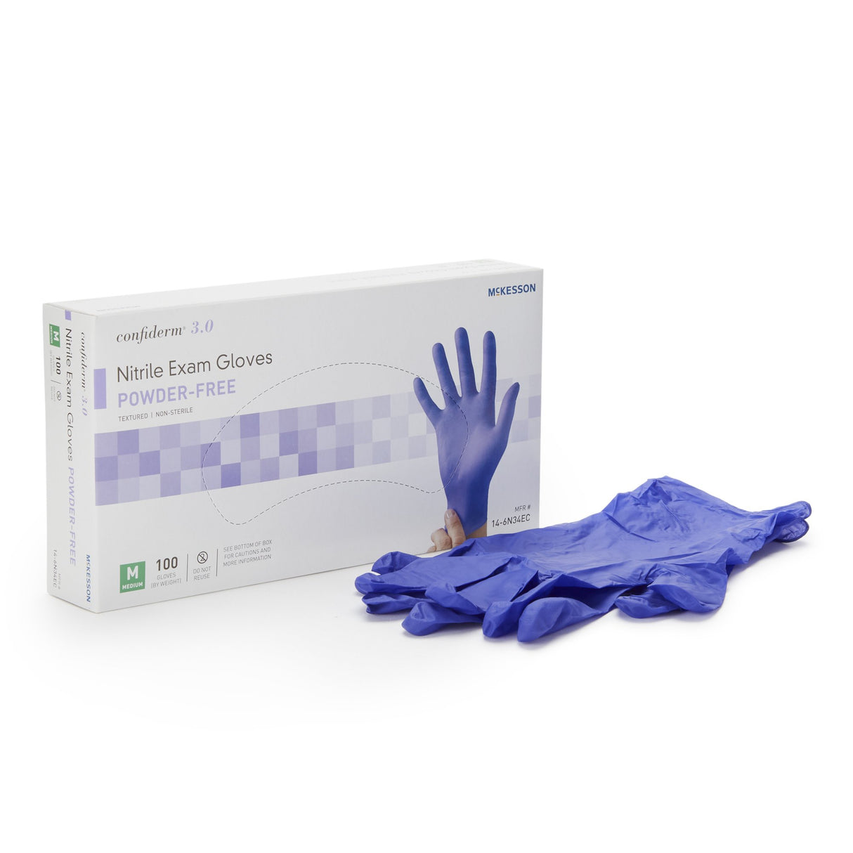 Exam Glove McKesson Confiderm® 3.0 Medium NonSterile Nitrile Standard Cuff Length Textured Fingertips Blue Chemo Tested / Fentanyl Tested - BeHope